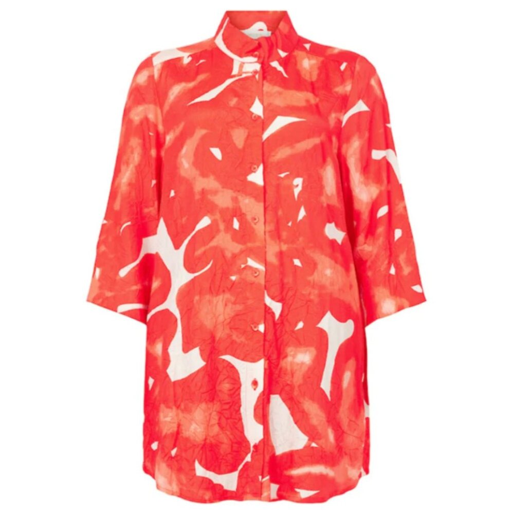 Noen Women's Orange and White Casual Button Down Shirt Size Large
